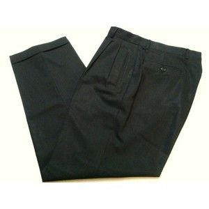 ZANIERI MENS BLACK 100%WOOL PLEATED DRESS PANTS CUFFS SIZE:34/31 MADE IN ITALY